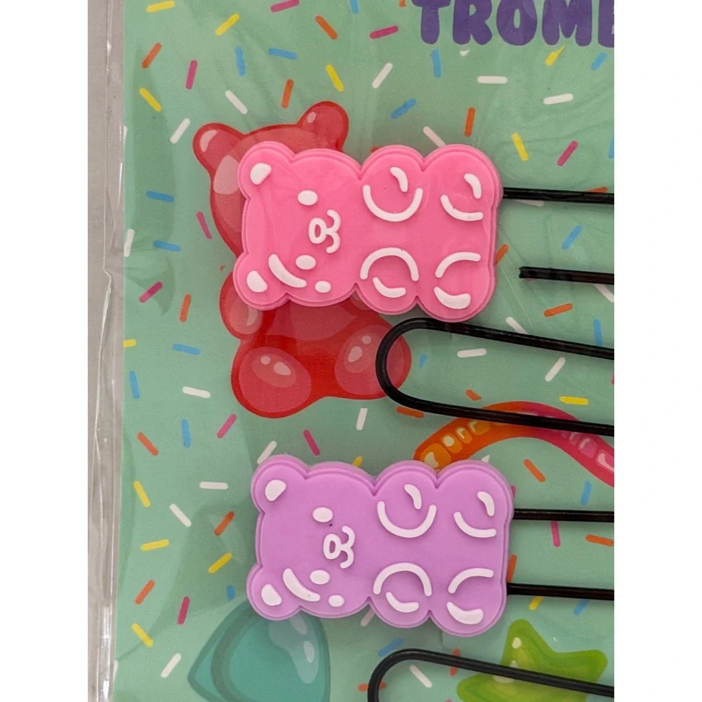 Gummy Bear Paper Clips 4pc Set Pink Purple Teal Green Silicone Charms N2411993